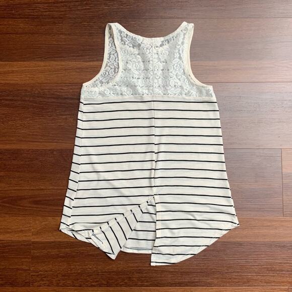 Striped Lace Trim Lace Open Back Slit Sleeveless Tank Top NWOT - Picture 7 of 12